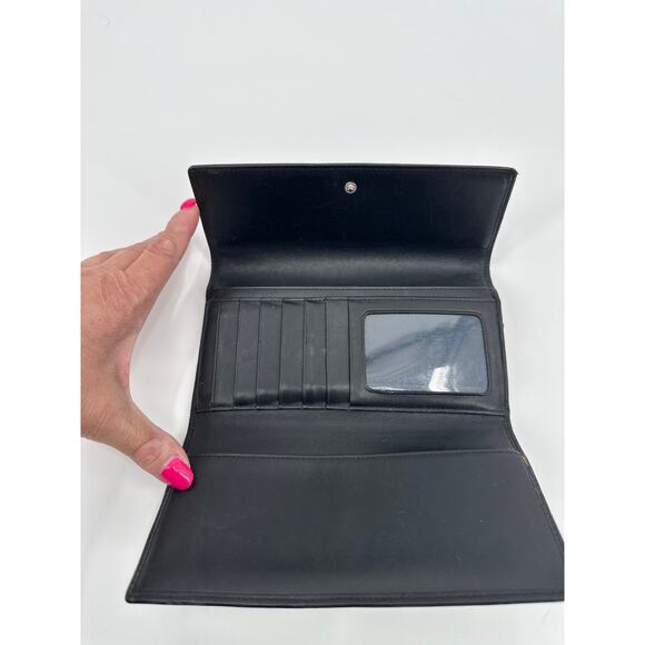 Coach Black Signature Fabric Canvas Leather Wallet 7.5" x 4.5" - Picture 2 of 6